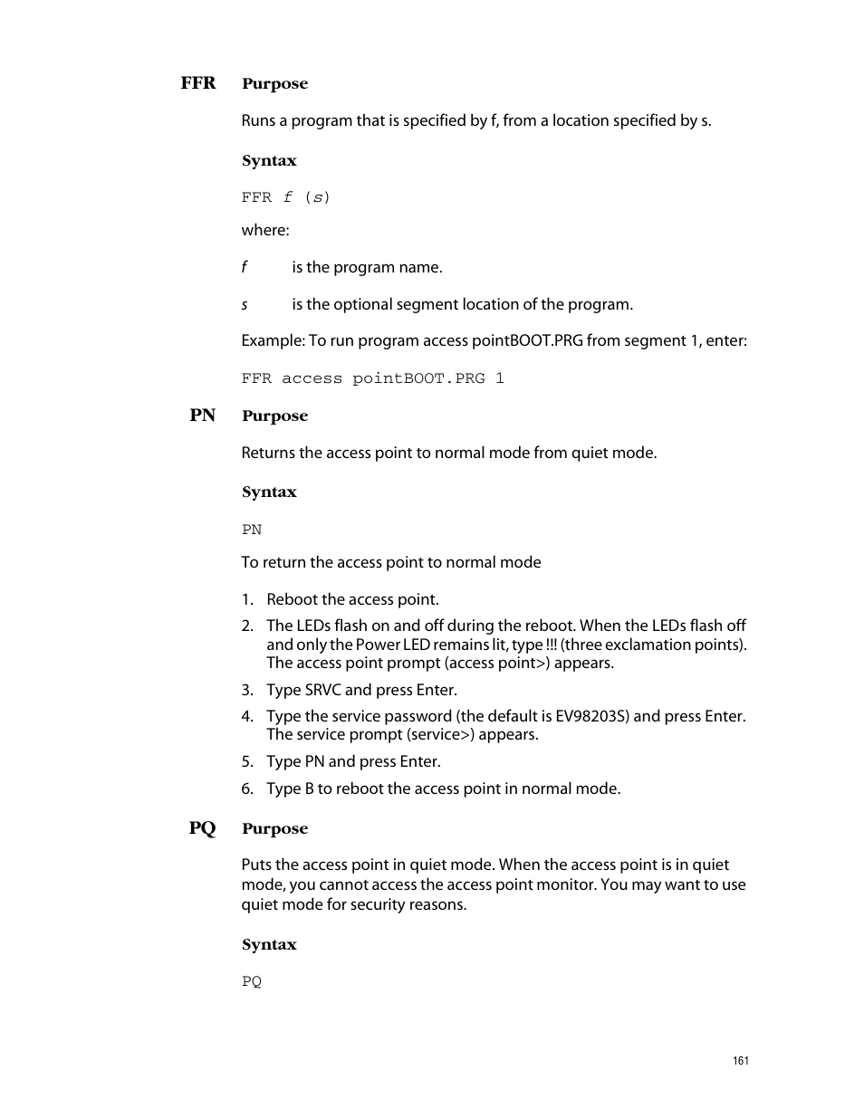 Ffr pn pq | Allied Telesis AT-WL2411 User Manual | Page 161 / 208