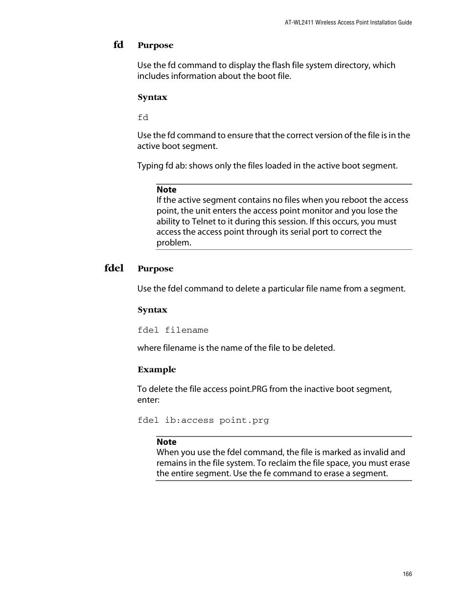 Fdel, Fd fdel | Allied Telesis AT-WL2411 User Manual | Page 166 / 208