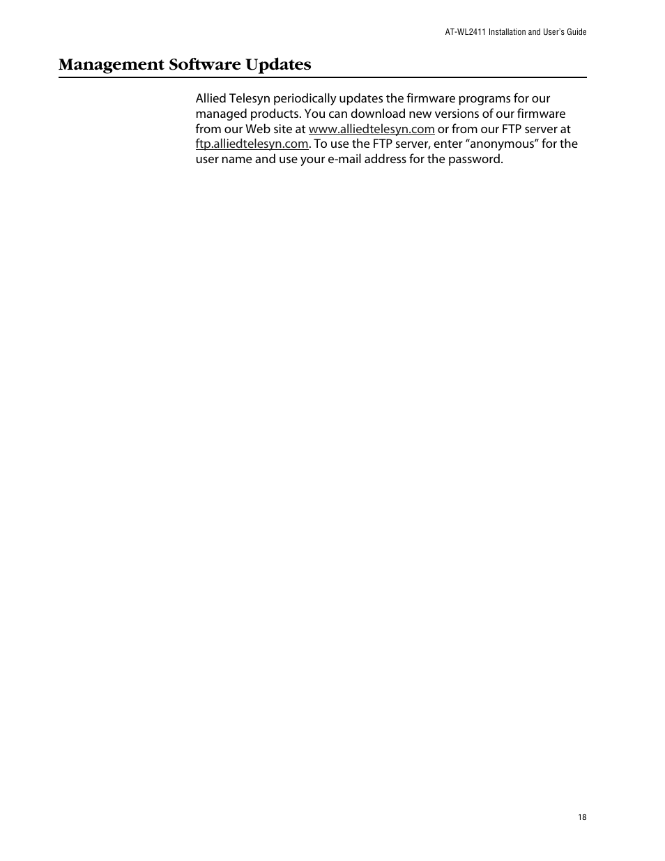 Management software updates | Allied Telesis AT-WL2411 User Manual | Page 18 / 208