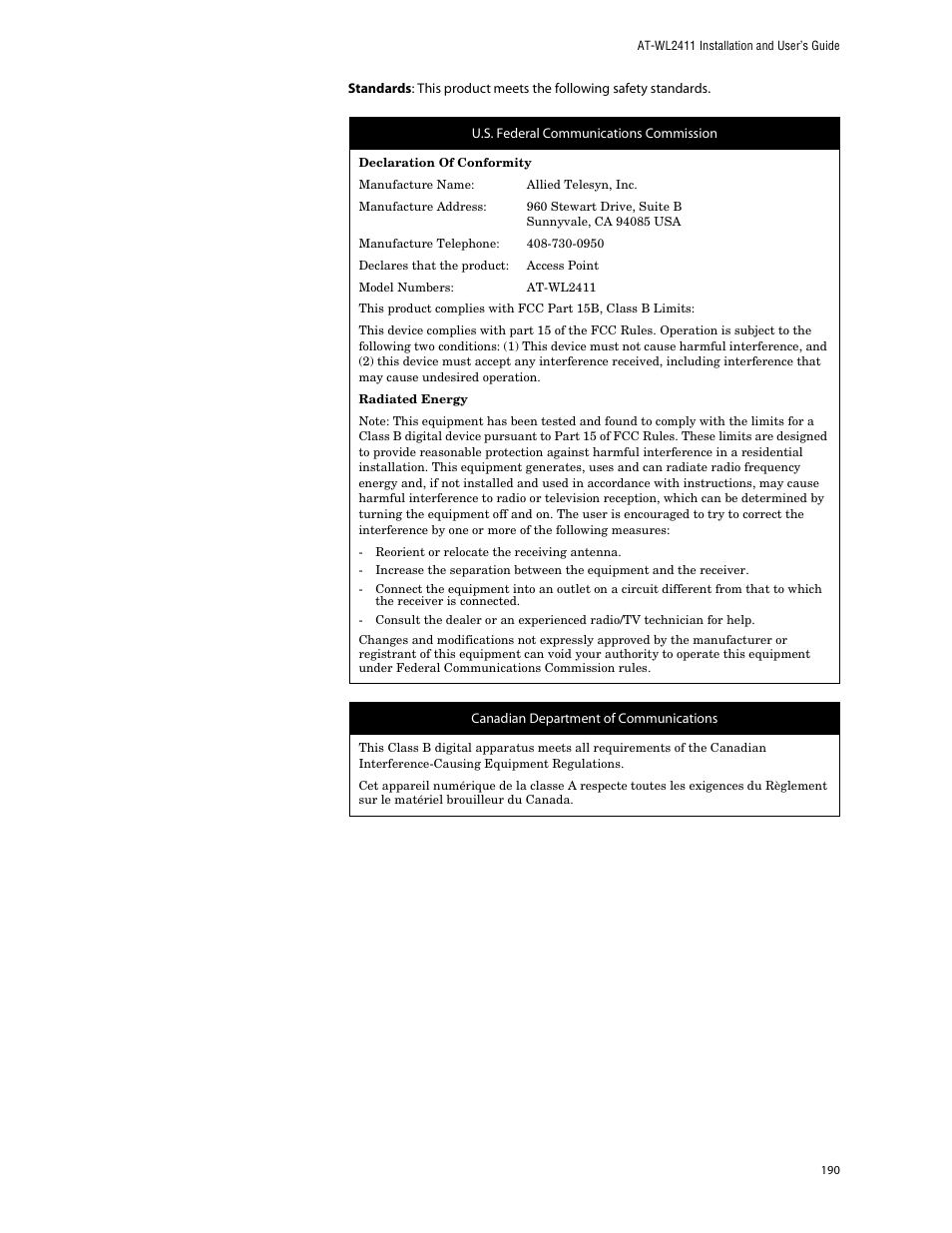 Allied Telesis AT-WL2411 User Manual | Page 190 / 208