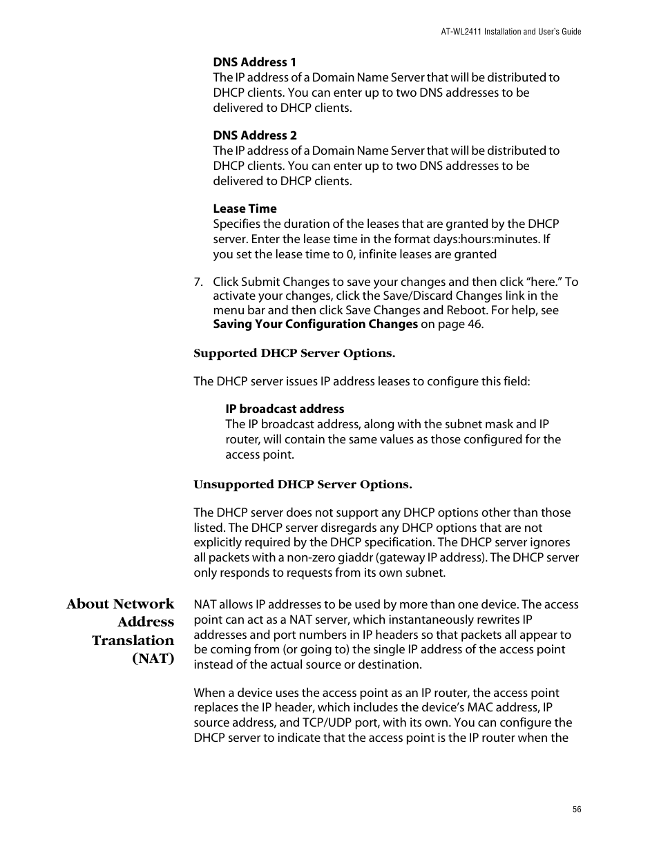 About network address translation (nat) | Allied Telesis AT-WL2411 User Manual | Page 56 / 208