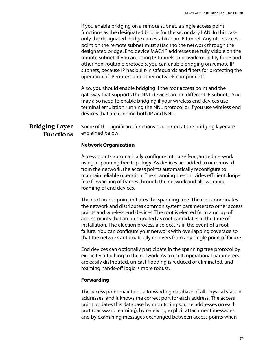 Bridging layer functions | Allied Telesis AT-WL2411 User Manual | Page 79 / 208