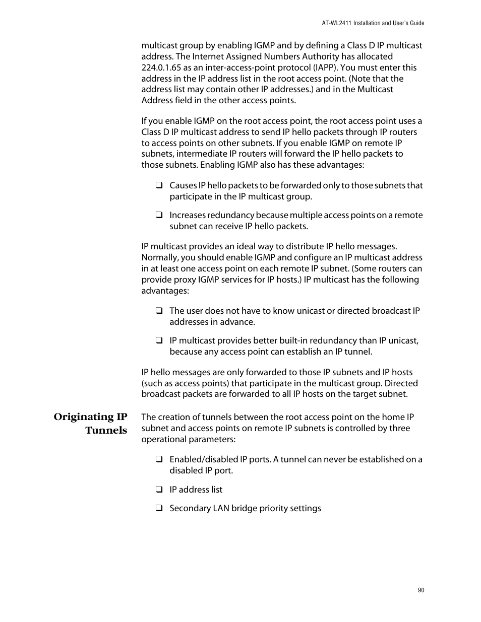 Originating ip tunnels | Allied Telesis AT-WL2411 User Manual | Page 90 / 208