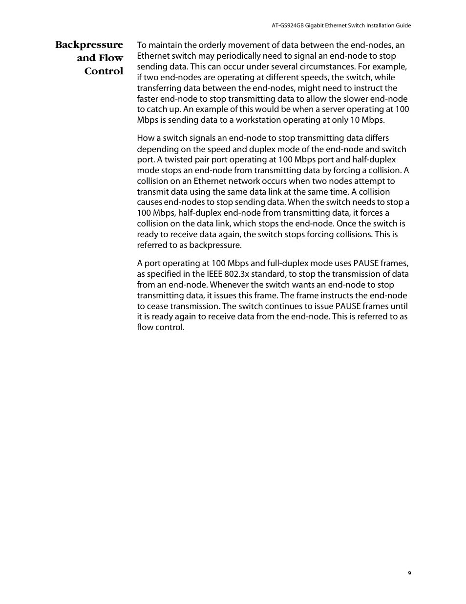 Backpressure and flow control | Allied Telesis AT-GS924GB User Manual | Page 21 / 60