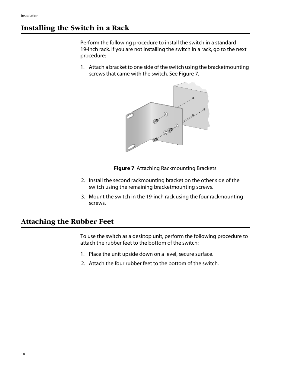 Installing the switch in a rack, Attaching the rubber feet | Allied Telesis AT-GS924GB User Manual | Page 30 / 60