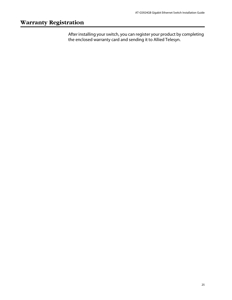 Warranty registration | Allied Telesis AT-GS924GB User Manual | Page 37 / 60