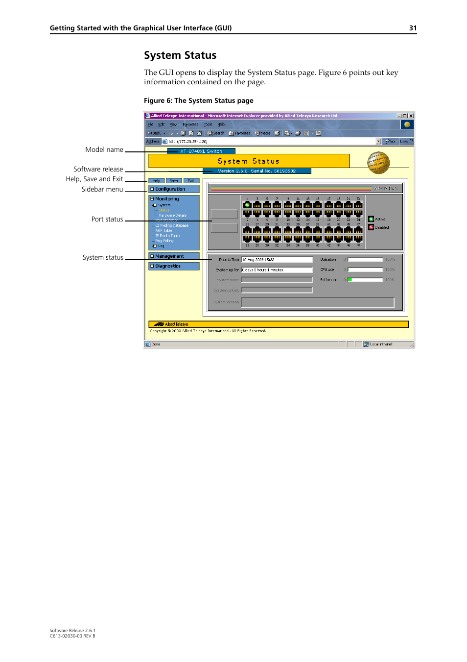 System status | Allied Telesis AT-8700XL Series Switch User Manual | Page 31 / 81