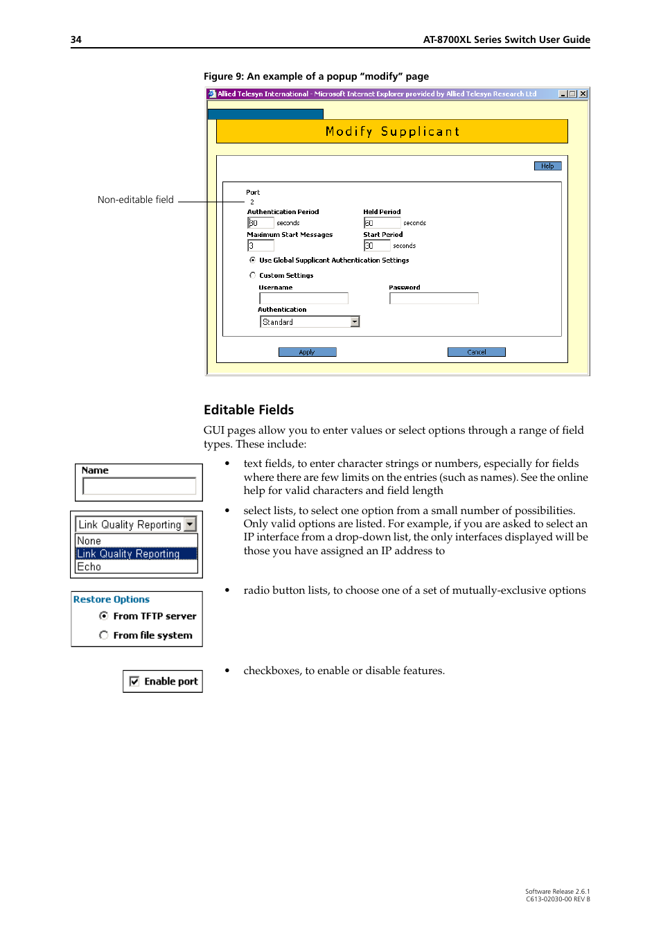Editable fields | Allied Telesis AT-8700XL Series Switch User Manual | Page 34 / 81