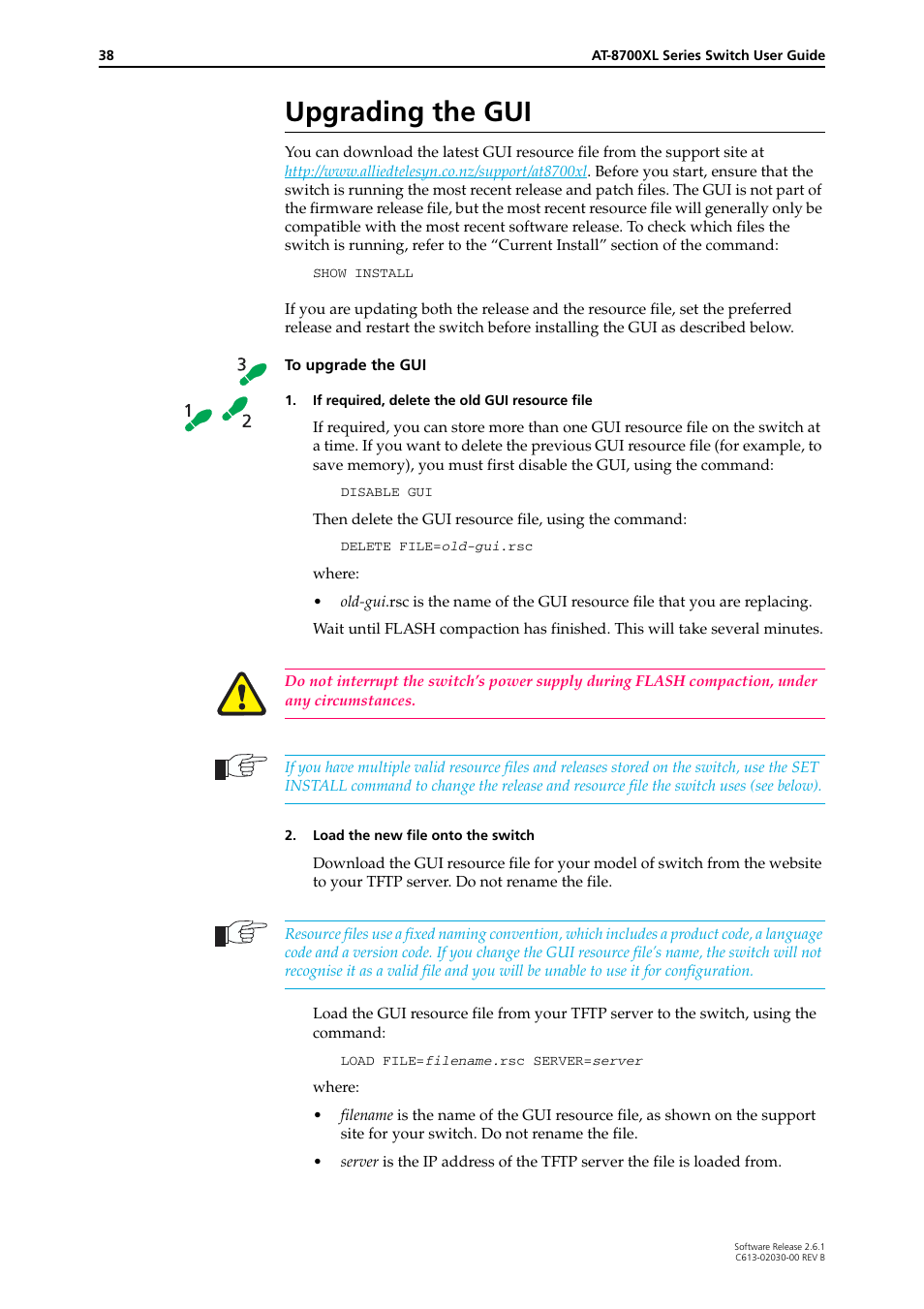 Upgrading the gui | Allied Telesis AT-8700XL Series Switch User Manual | Page 38 / 81