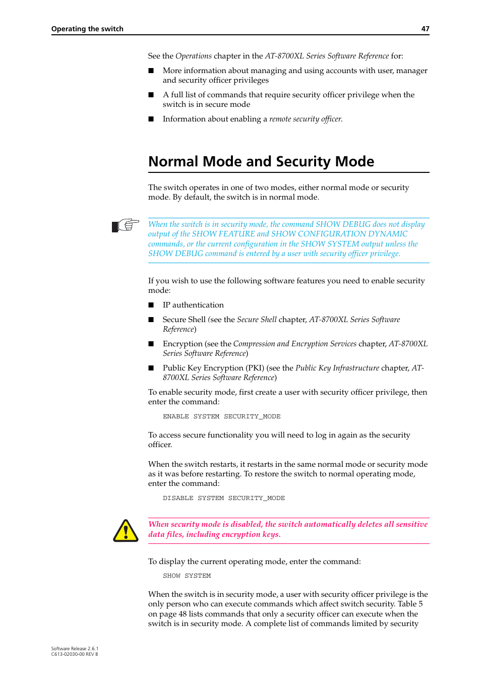 Normal mode and security mode | Allied Telesis AT-8700XL Series Switch User Manual | Page 47 / 81