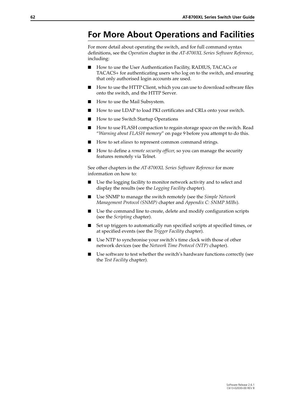 For more about operations and facilities | Allied Telesis AT-8700XL Series Switch User Manual | Page 62 / 81