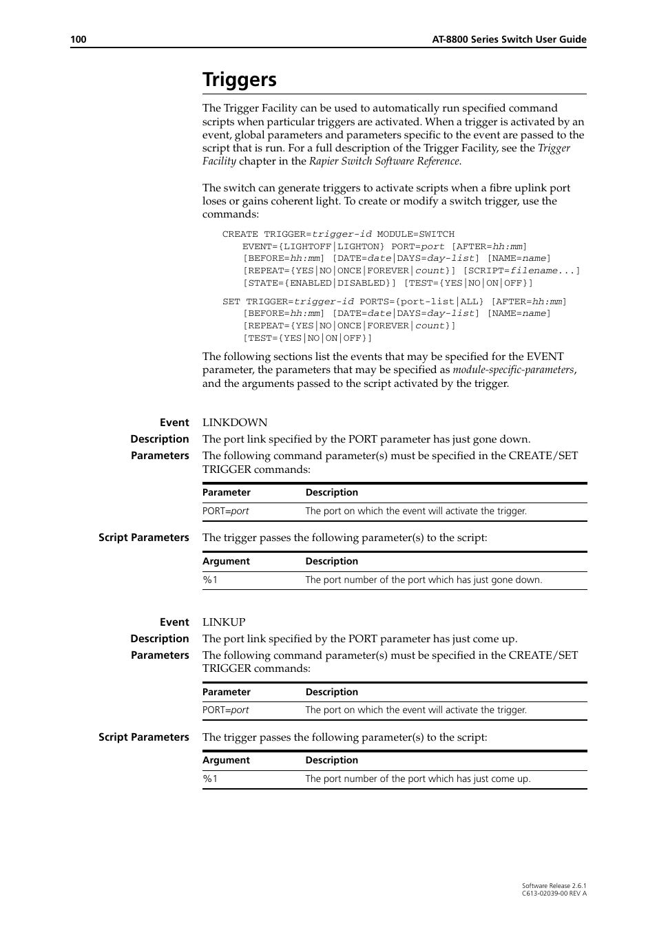 Triggers | Allied Telesis AT-8800 Series Switch User Manual | Page 100 / 118