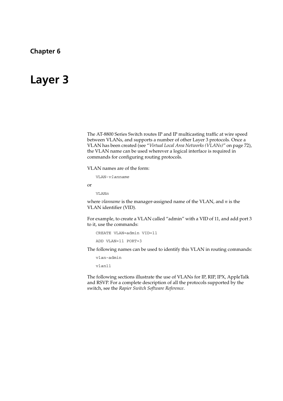 Layer 3, Chapter 6, Chapter 6, layer 3 | Allied Telesis AT-8800 Series Switch User Manual | Page 101 / 118