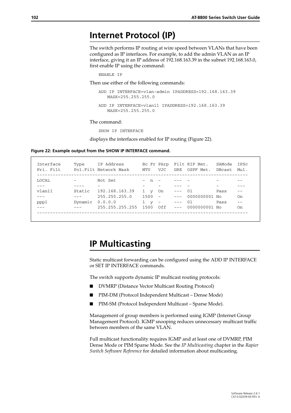 Internet protocol (ip), Ip multicasting, Internet protocol (ip) ip multicasting | Allied Telesis AT-8800 Series Switch User Manual | Page 102 / 118