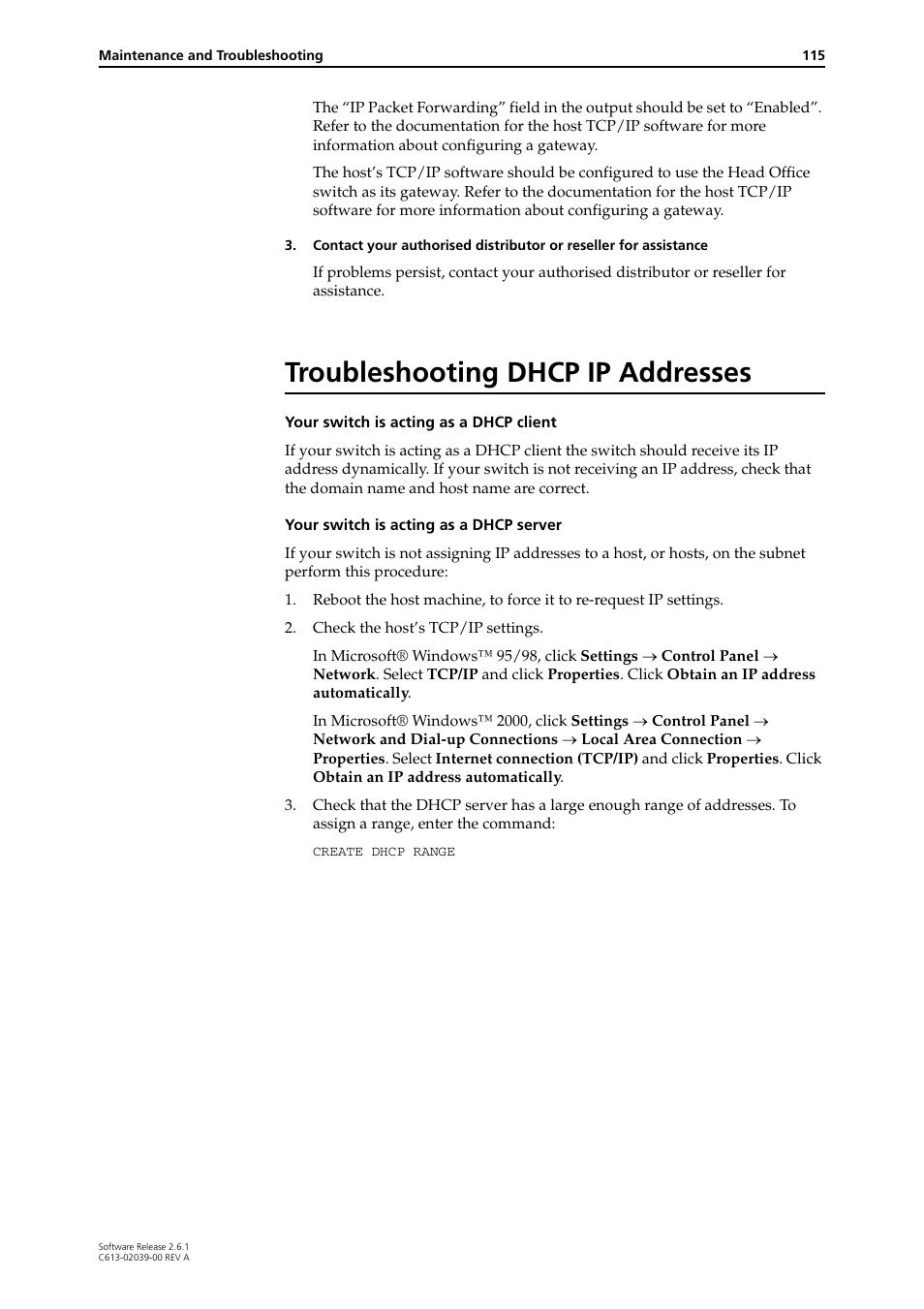 Troubleshooting dhcp ip addresses | Allied Telesis AT-8800 Series Switch User Manual | Page 115 / 118