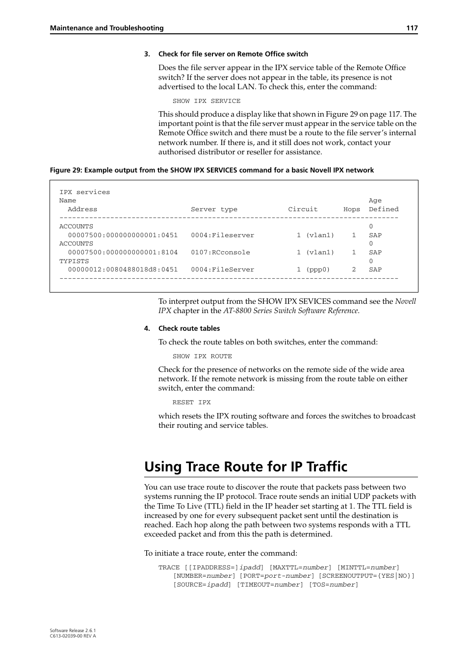 Using trace route for ip traffic | Allied Telesis AT-8800 Series Switch User Manual | Page 117 / 118