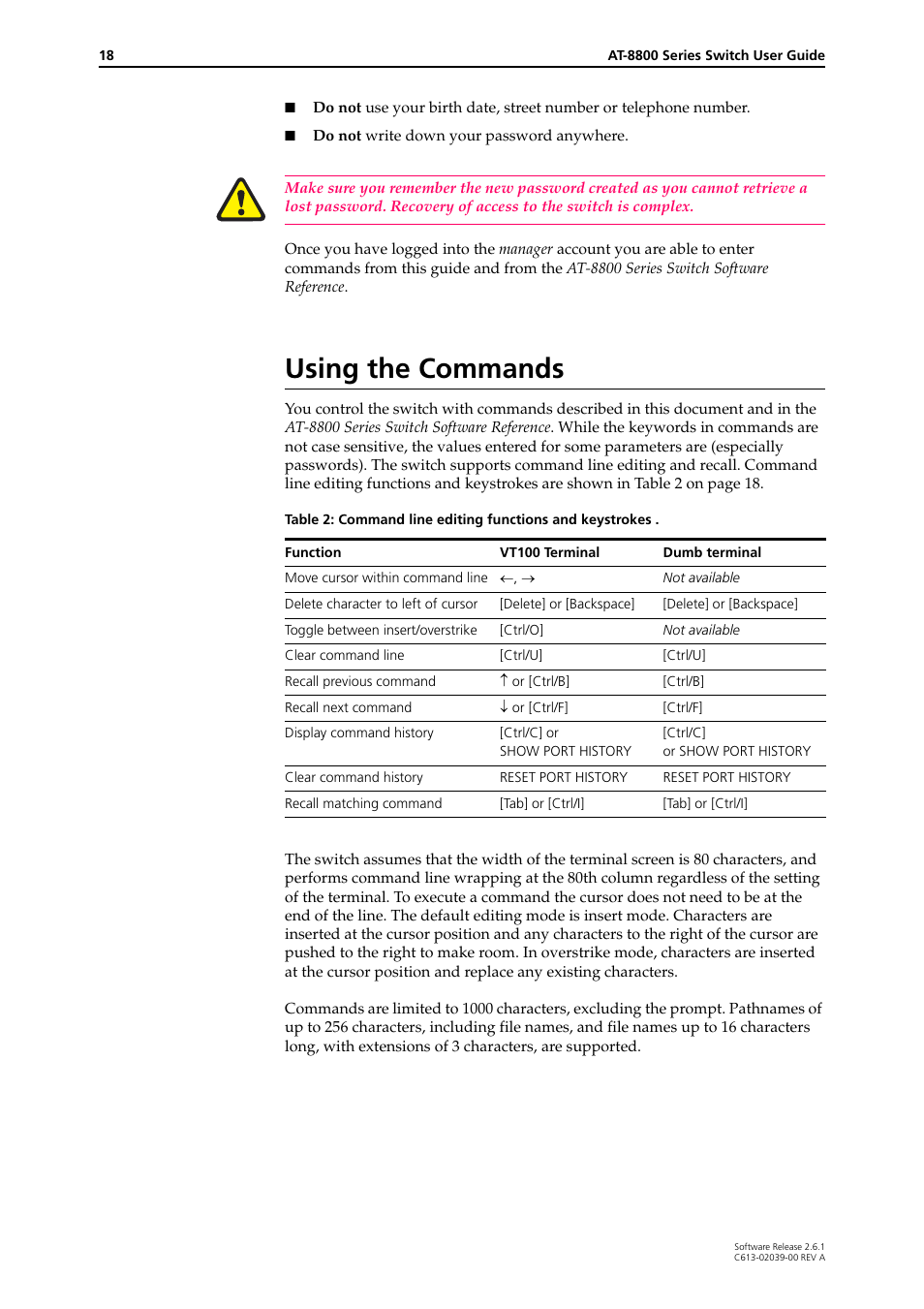 Using the commands | Allied Telesis AT-8800 Series Switch User Manual | Page 18 / 118