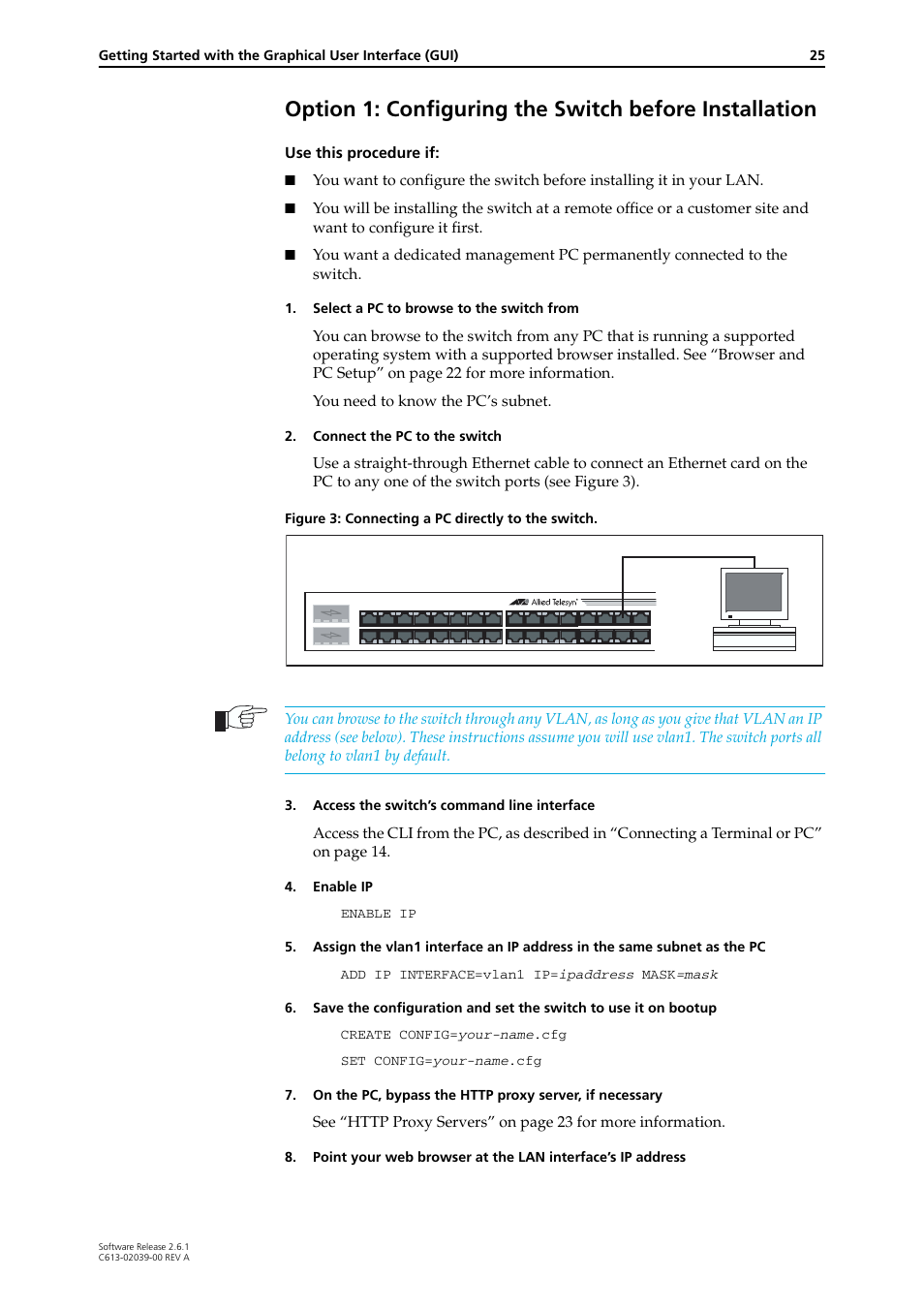 See “option 1: configuring, The switch before | Allied Telesis AT-8800 Series Switch User Manual | Page 25 / 118