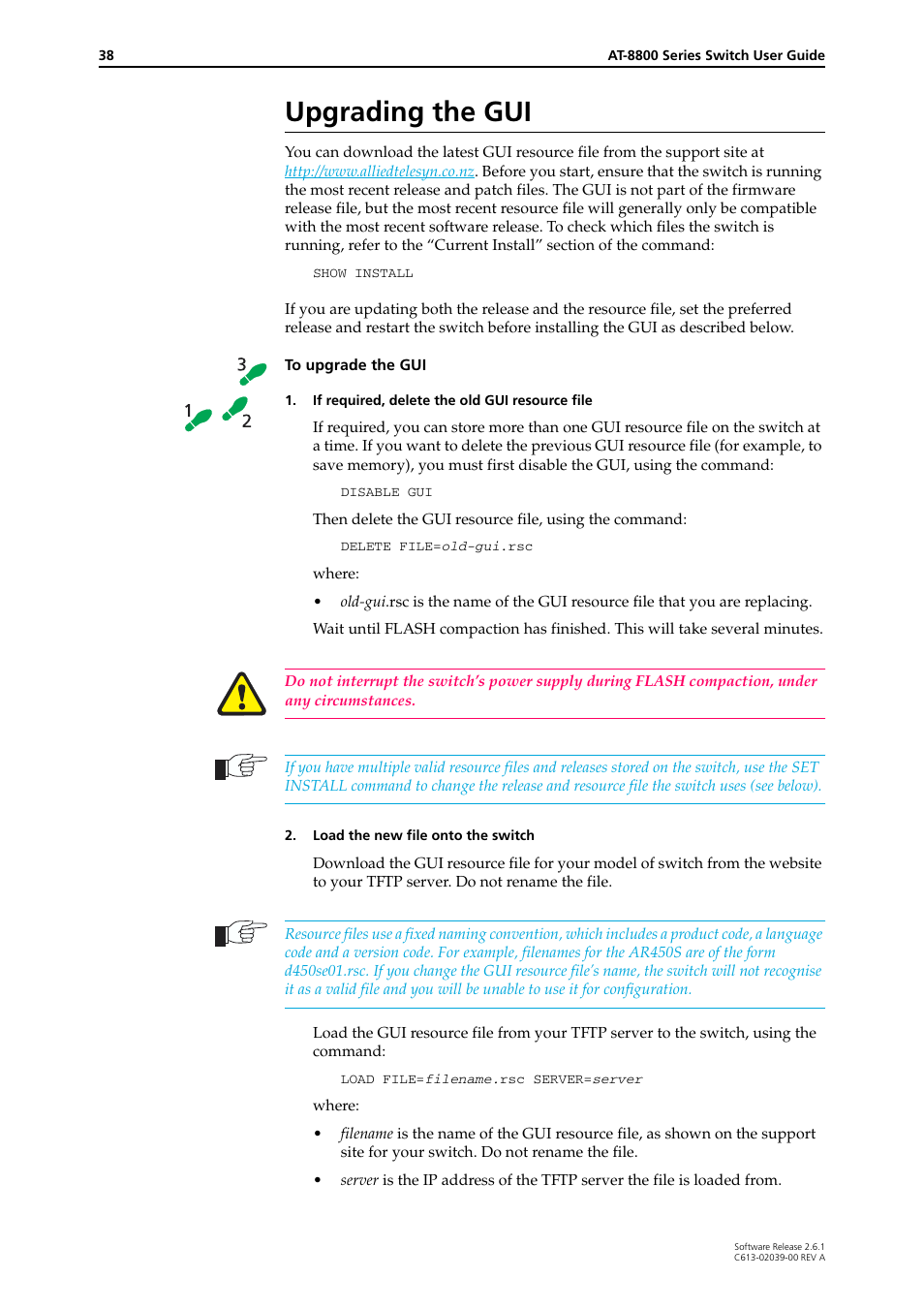 Upgrading the gui | Allied Telesis AT-8800 Series Switch User Manual | Page 38 / 118