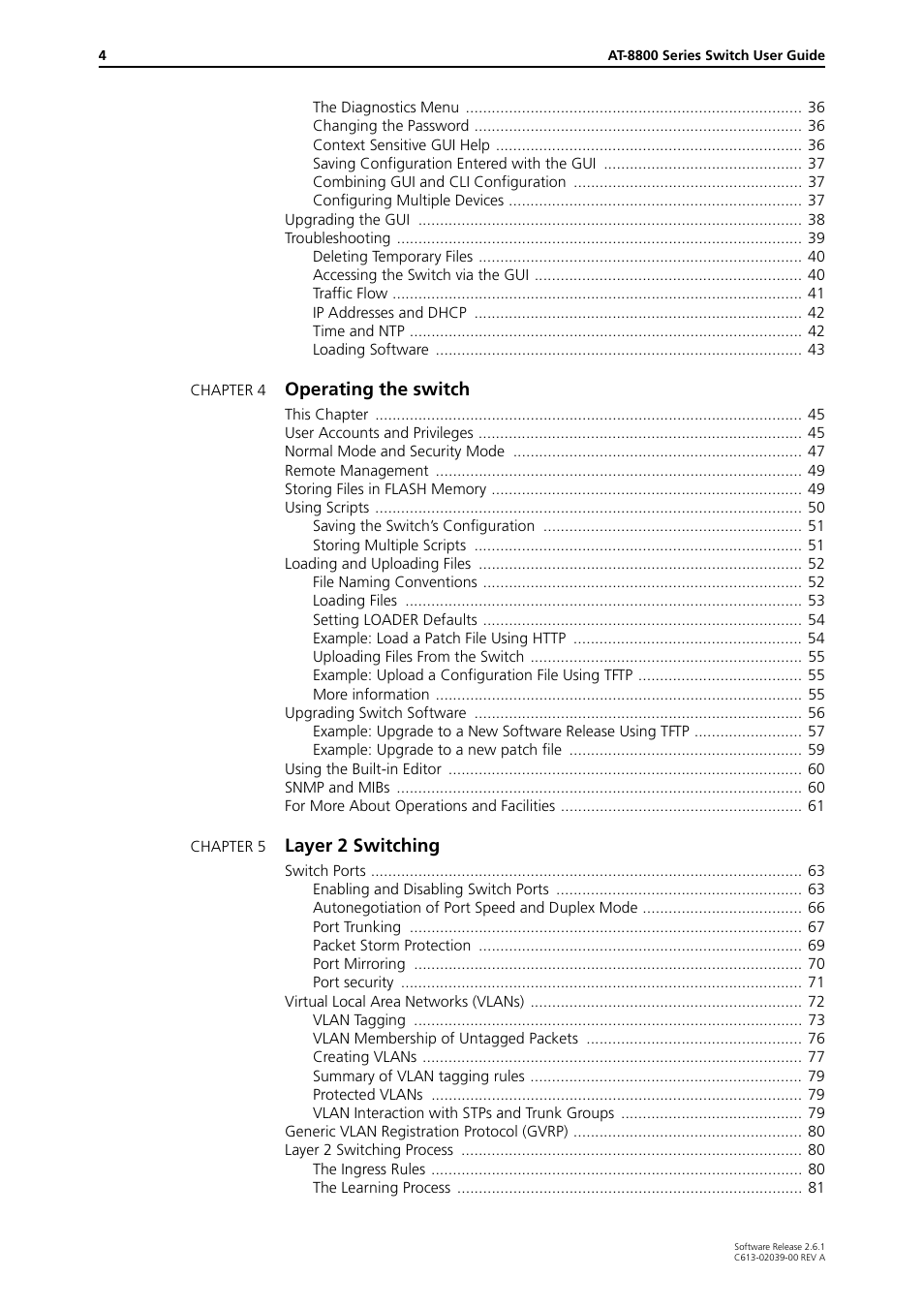 Operating the switch, Layer 2 switching | Allied Telesis AT-8800 Series Switch User Manual | Page 4 / 118