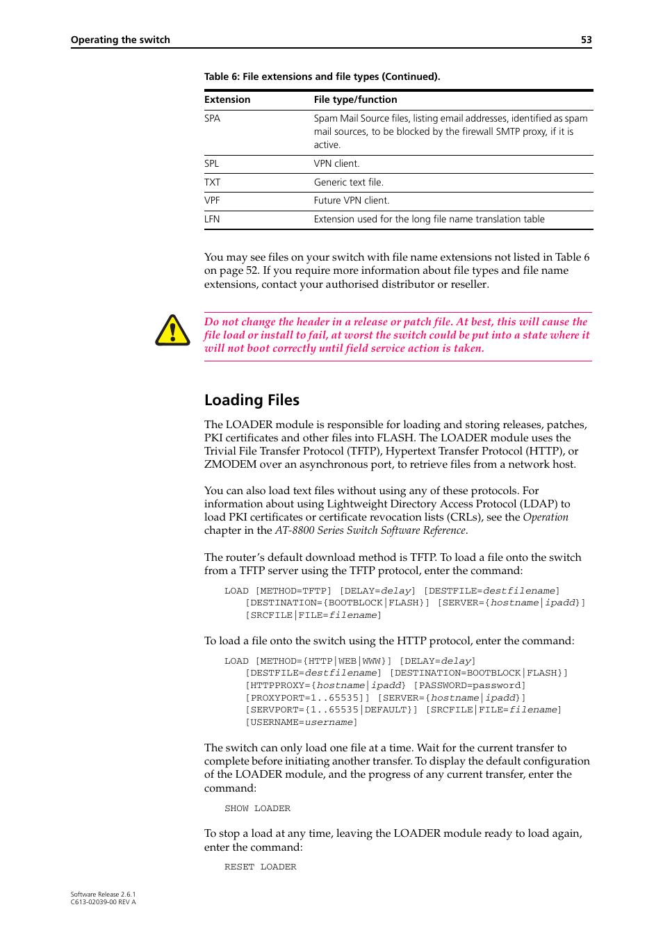 Loading files | Allied Telesis AT-8800 Series Switch User Manual | Page 53 / 118
