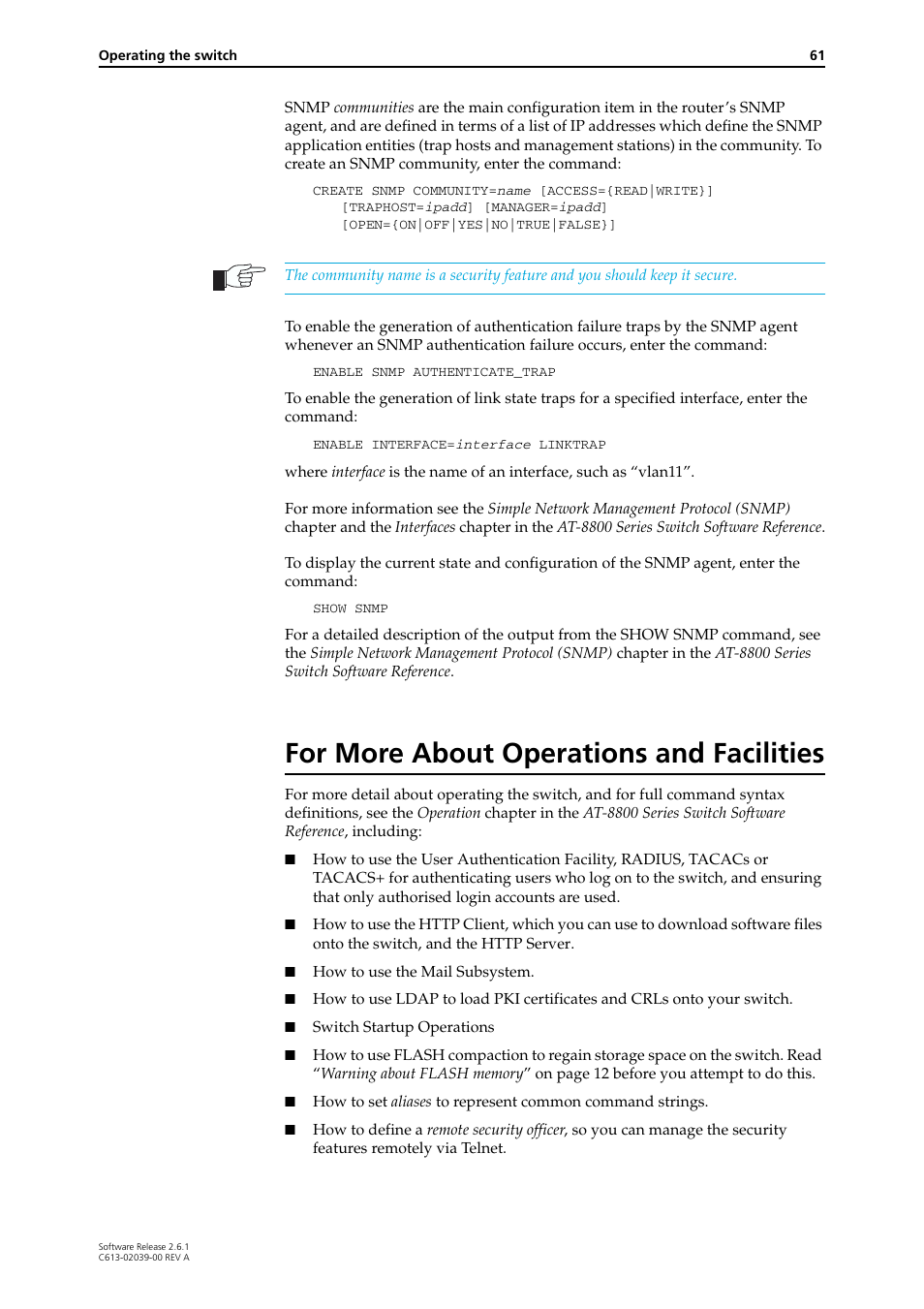 For more about operations and facilities | Allied Telesis AT-8800 Series Switch User Manual | Page 61 / 118