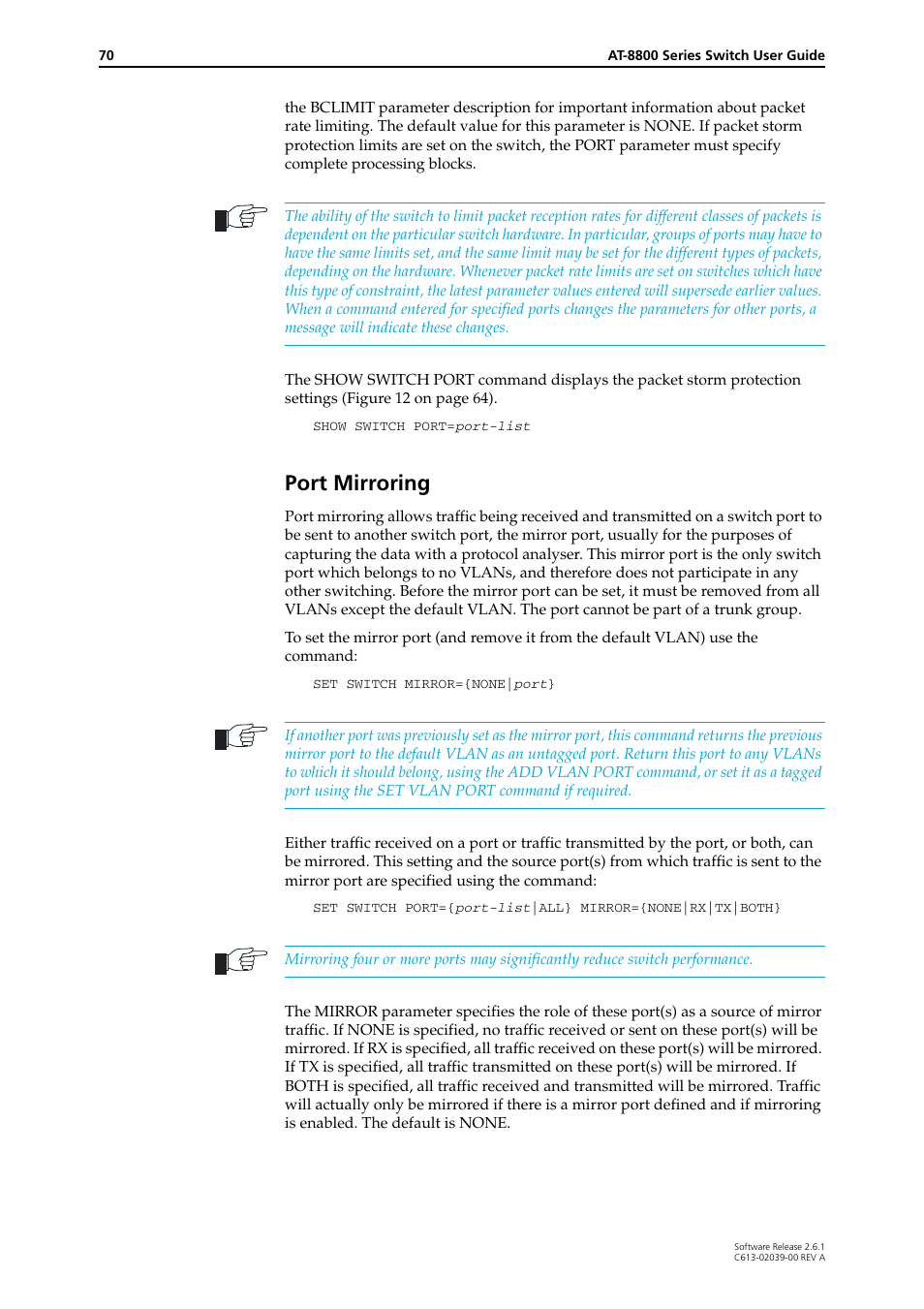 Port mirroring | Allied Telesis AT-8800 Series Switch User Manual | Page 70 / 118