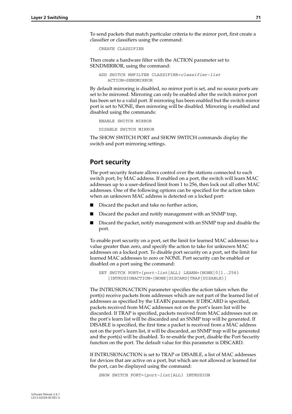 Port security | Allied Telesis AT-8800 Series Switch User Manual | Page 71 / 118