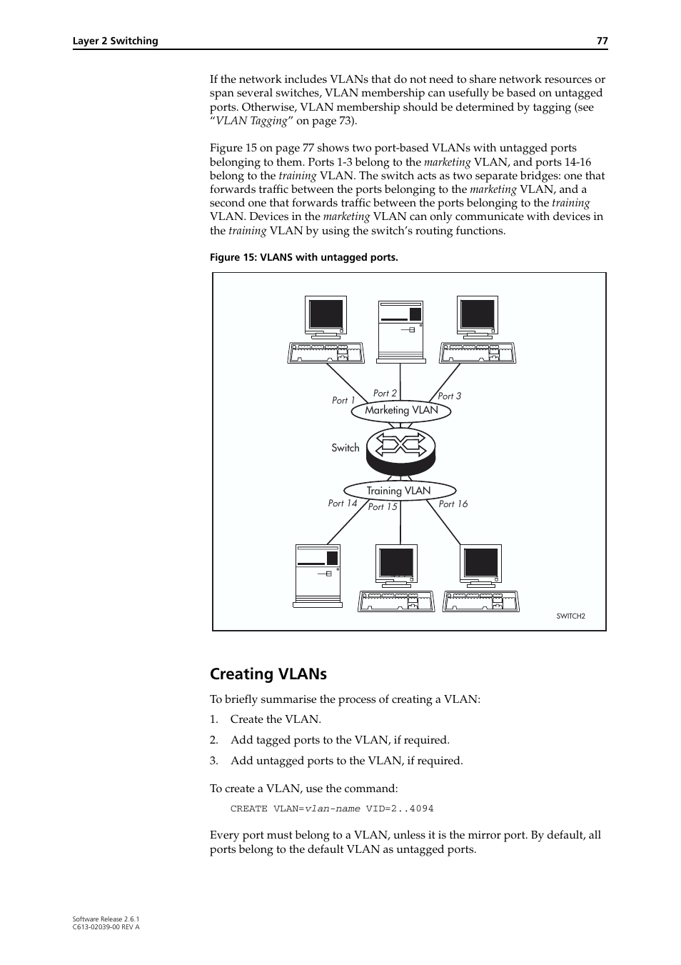 Creating vlans | Allied Telesis AT-8800 Series Switch User Manual | Page 77 / 118