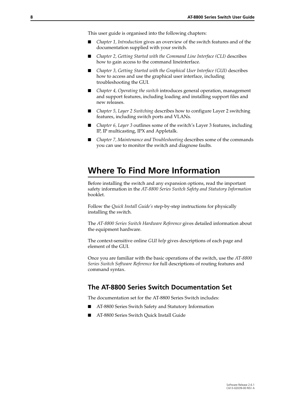 Where to find more information, The at-8800 series switch documentation set | Allied Telesis AT-8800 Series Switch User Manual | Page 8 / 118