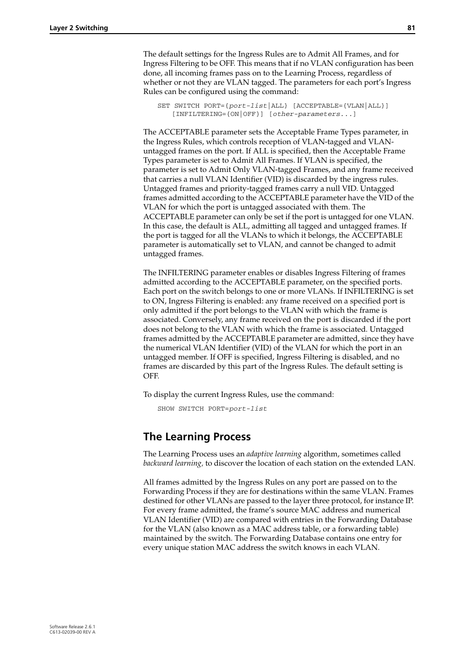 The learning process | Allied Telesis AT-8800 Series Switch User Manual | Page 81 / 118