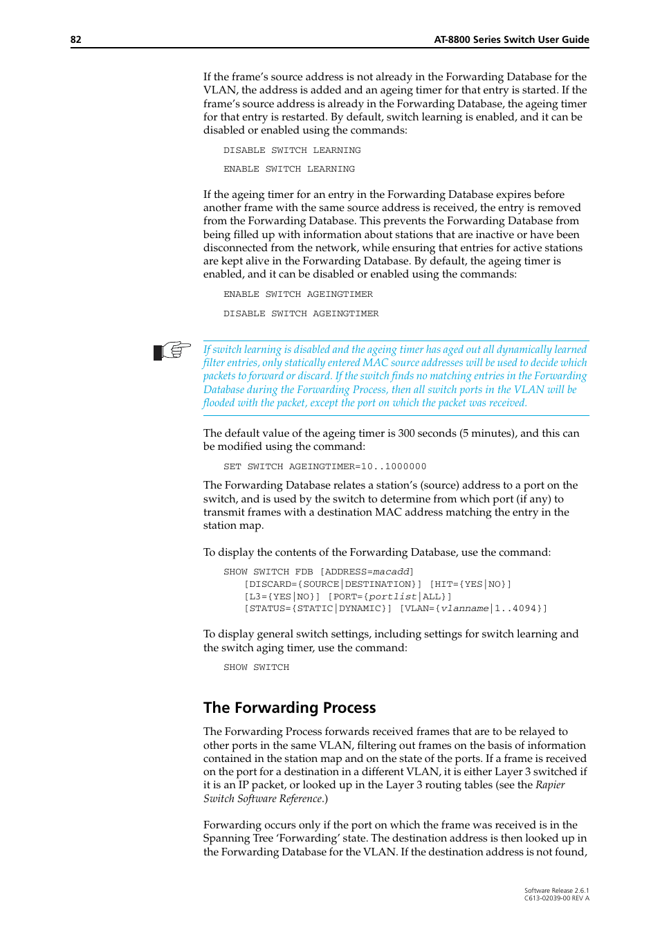 The forwarding process | Allied Telesis AT-8800 Series Switch User Manual | Page 82 / 118