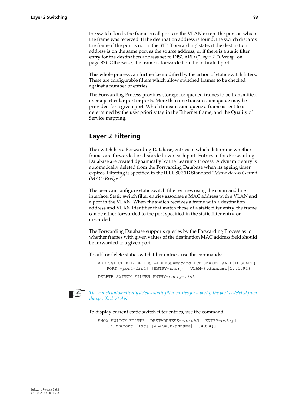 Layer 2 filtering | Allied Telesis AT-8800 Series Switch User Manual | Page 83 / 118