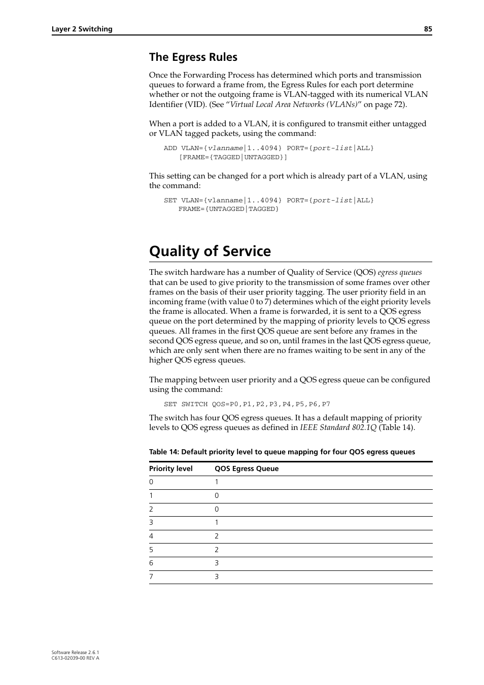 The egress rules, Quality of service | Allied Telesis AT-8800 Series Switch User Manual | Page 85 / 118