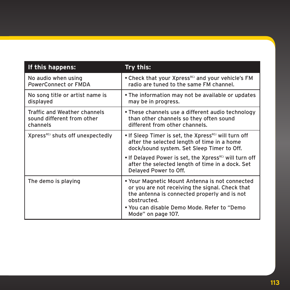 Troubleshooting, If this happens: try this | SIRIUS XDRC2UG User Manual | Page 113 / 124