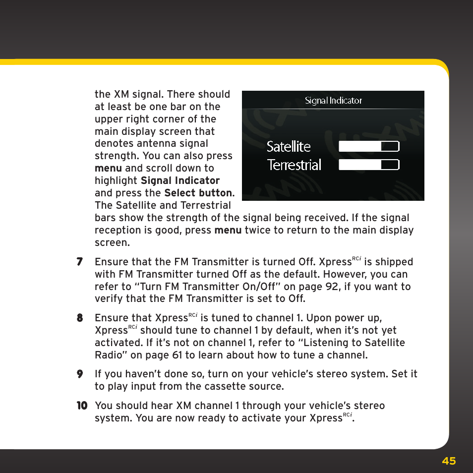 Is tuned to channel 1 . upon power up, xpress | SIRIUS XDRC2UG User Manual | Page 45 / 124