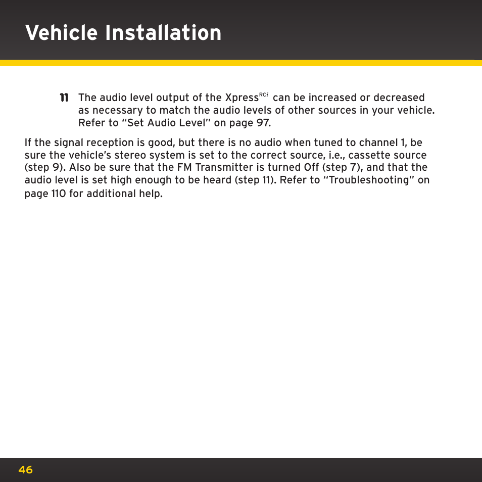 Vehicle installation | SIRIUS XDRC2UG User Manual | Page 46 / 124