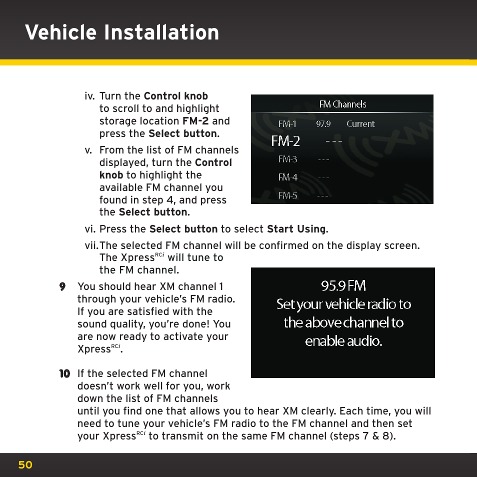 Vehicle installation | SIRIUS XDRC2UG User Manual | Page 50 / 124