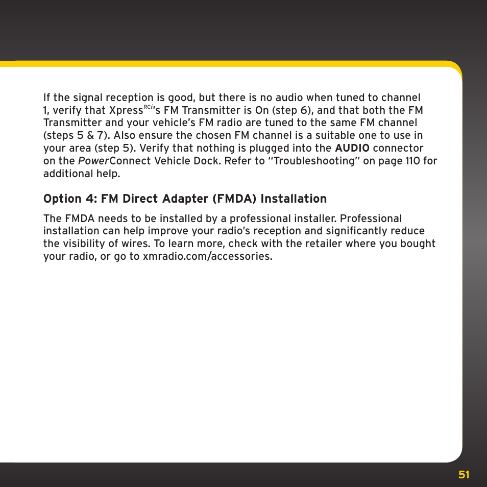 Option 4: fm direct adapter (fmda) installation | SIRIUS XDRC2UG User Manual | Page 51 / 124