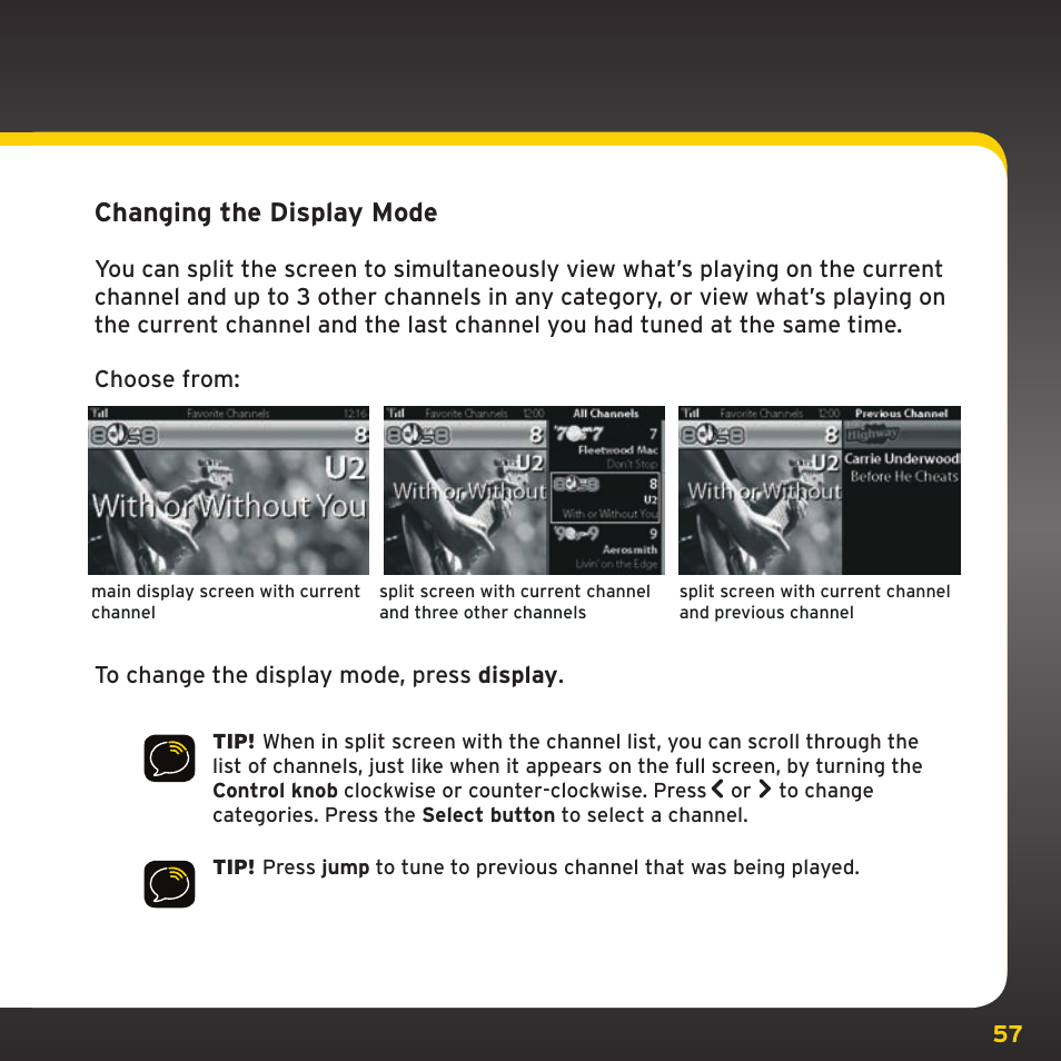 Changing the display mode | SIRIUS XDRC2UG User Manual | Page 57 / 124
