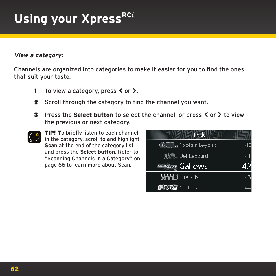 Using your xpress | SIRIUS XDRC2UG User Manual | Page 62 / 124