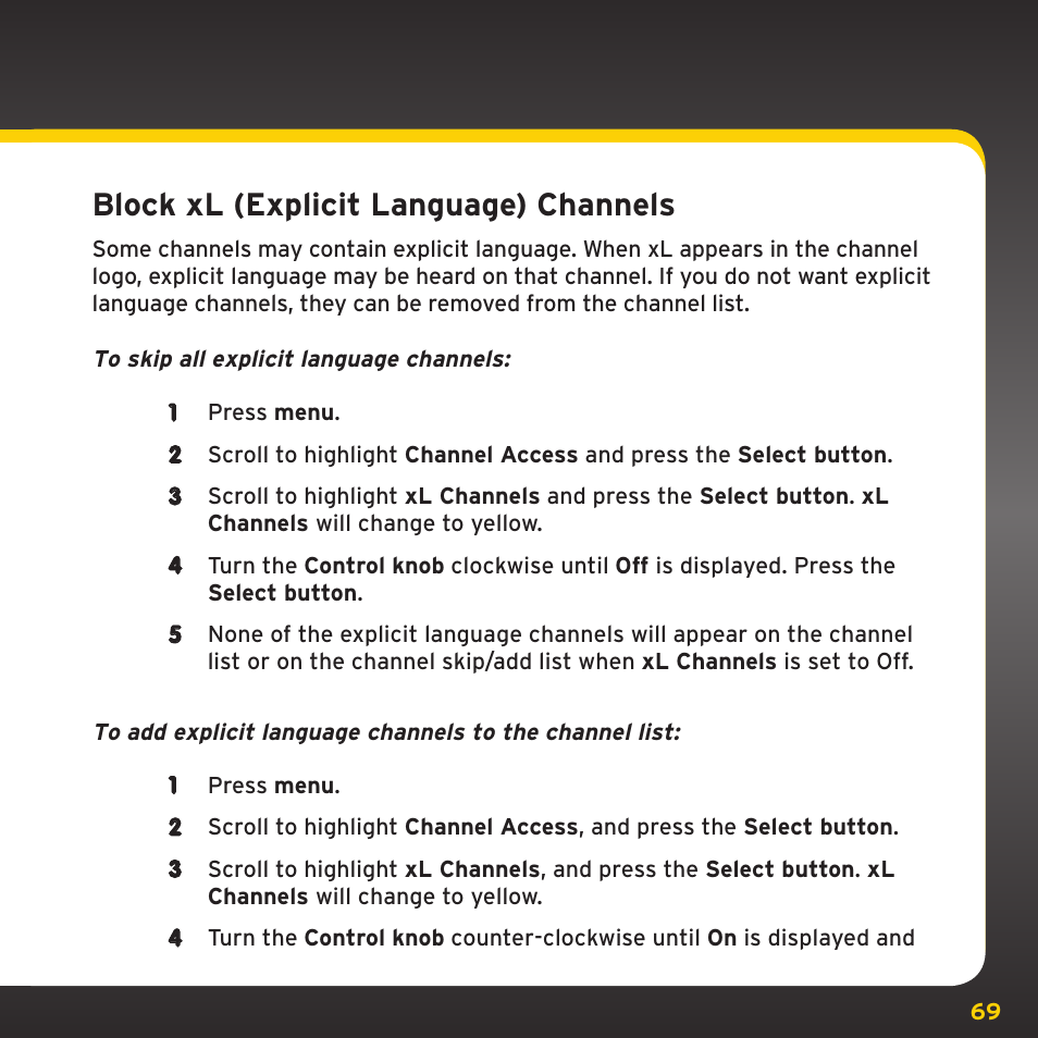 Using your xpress, Block xl (explicit language) channels | SIRIUS XDRC2UG User Manual | Page 69 / 124