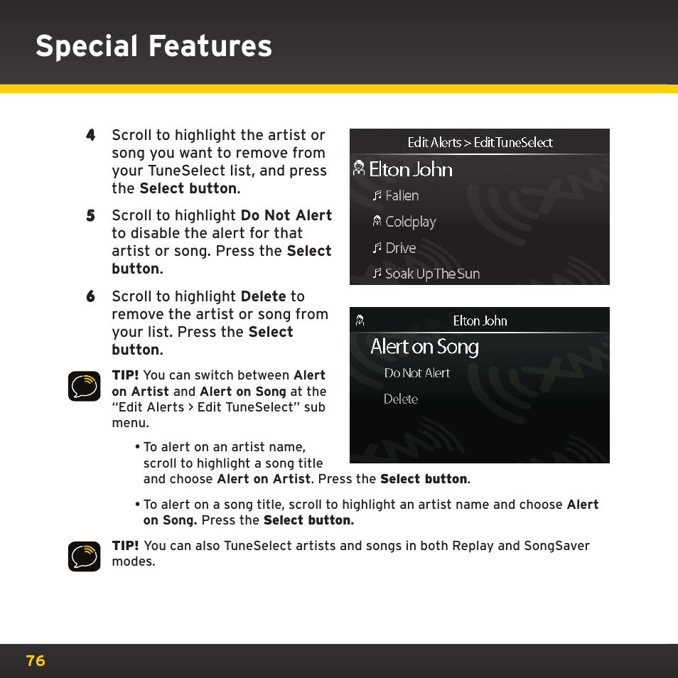 Special features | SIRIUS XDRC2UG User Manual | Page 76 / 124