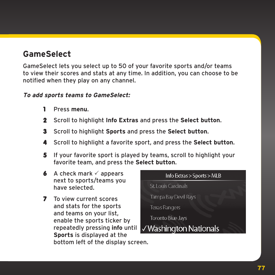 Special features, Gameselect | SIRIUS XDRC2UG User Manual | Page 77 / 124