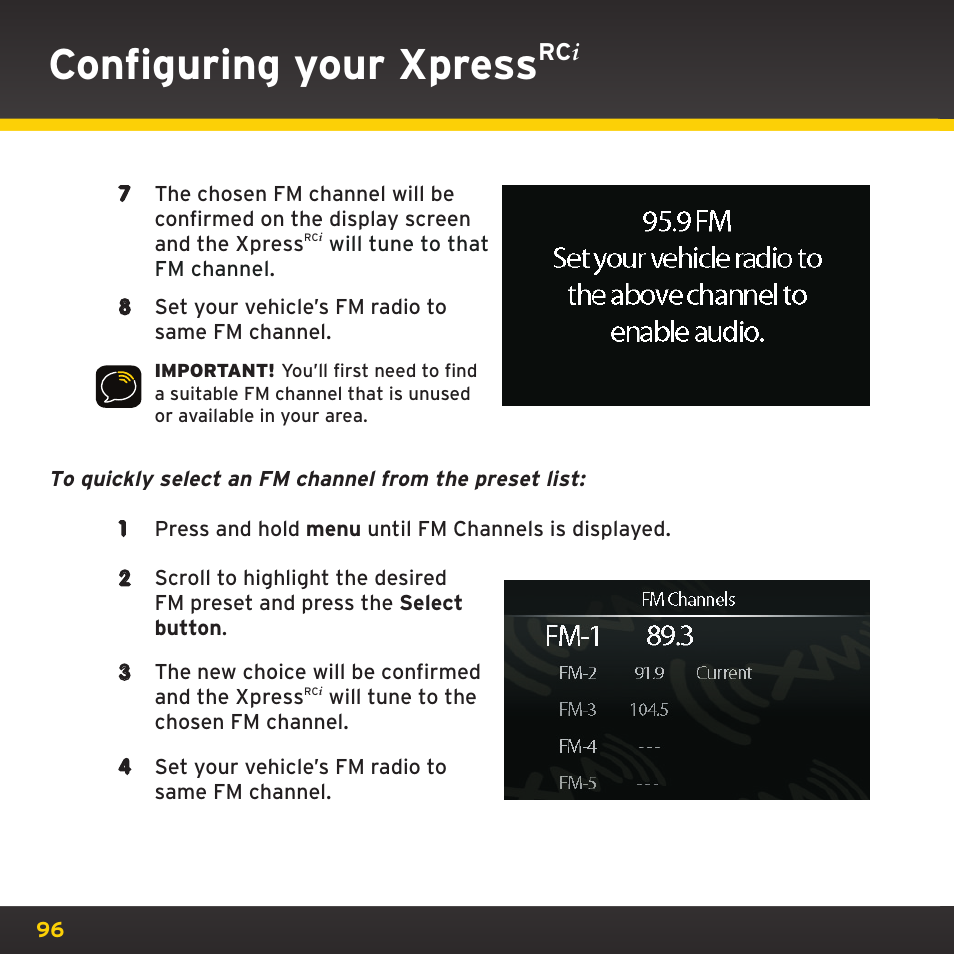 Configuring your xpress, Rc i | SIRIUS XDRC2UG User Manual | Page 96 / 124