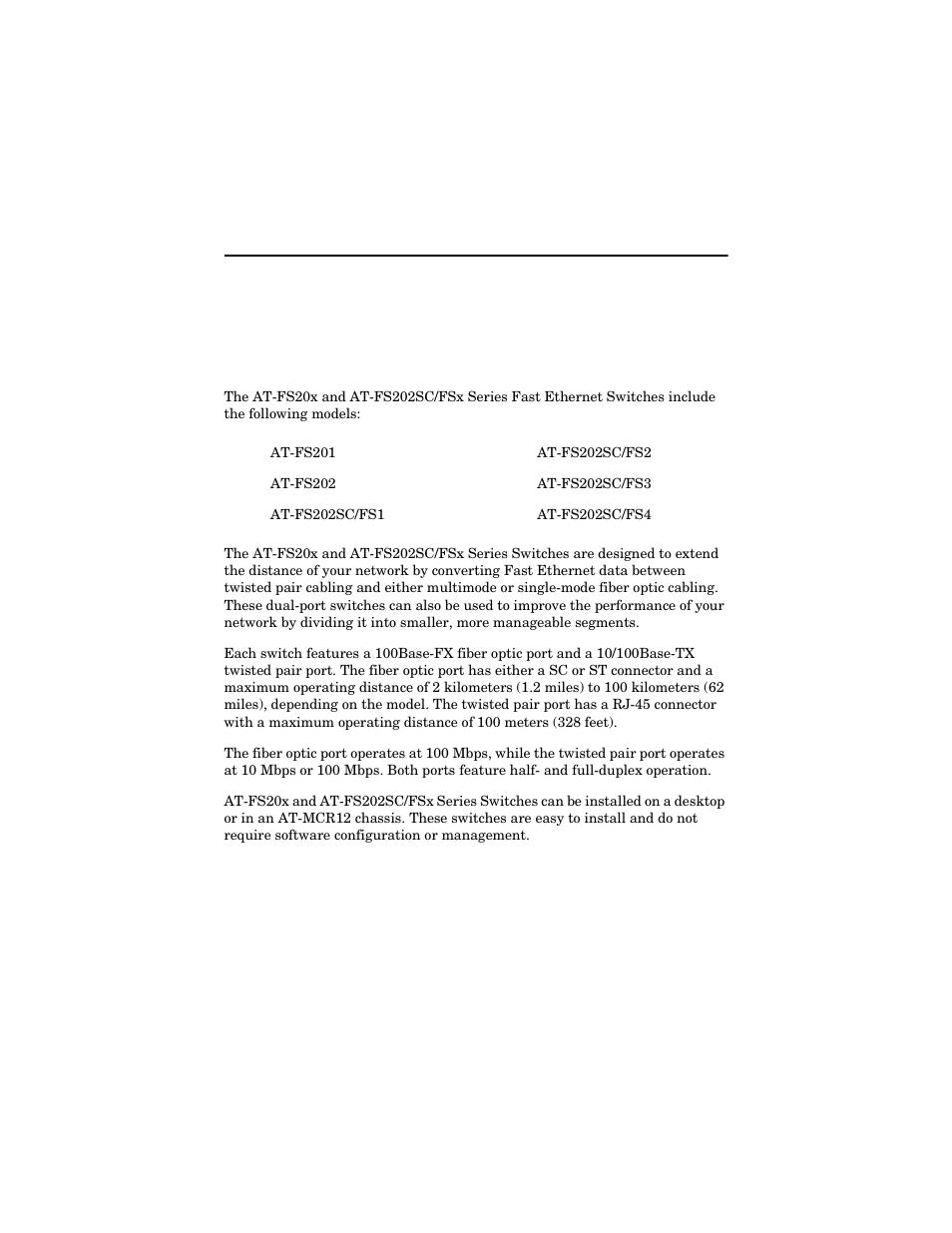 Chapter 1, Description | Allied Telesis AT-FS202SC/FS4 User Manual | Page 11 / 42