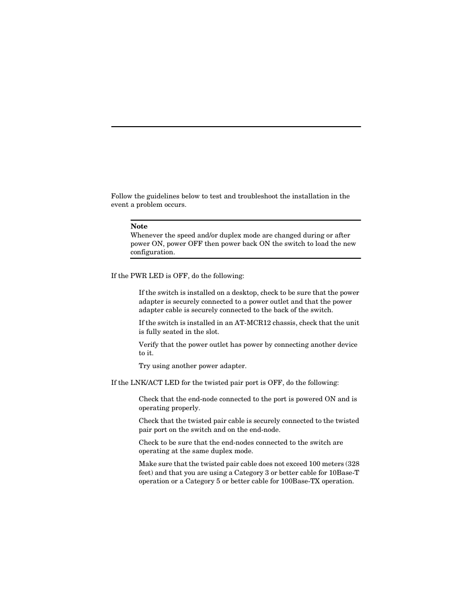 Chapter 3, Troubleshooting | Allied Telesis AT-FS202SC/FS4 User Manual | Page 25 / 42