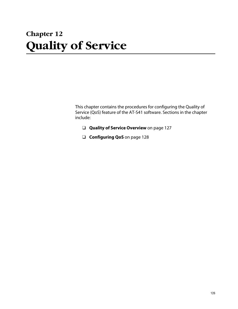 Chapter 12, Quality of service | Allied Telesis AT-S41 User Manual | Page 126 / 236