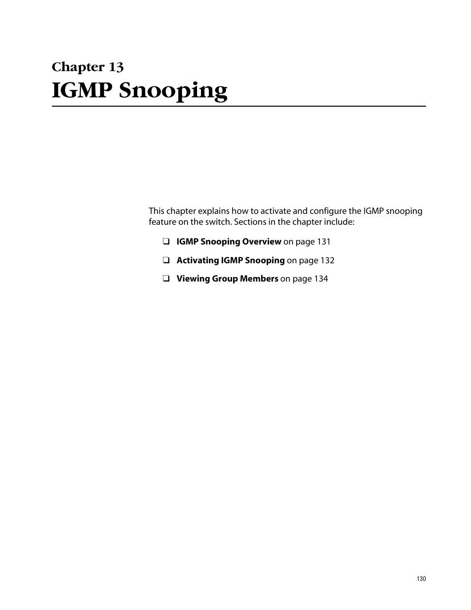 Chapter 13, Igmp snooping | Allied Telesis AT-S41 User Manual | Page 130 / 236