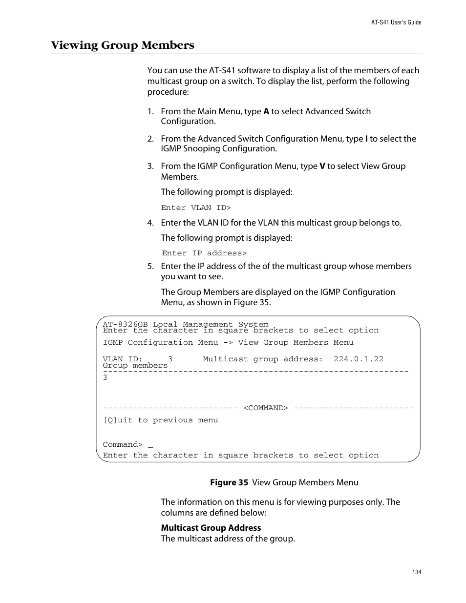 Viewing group members | Allied Telesis AT-S41 User Manual | Page 134 / 236